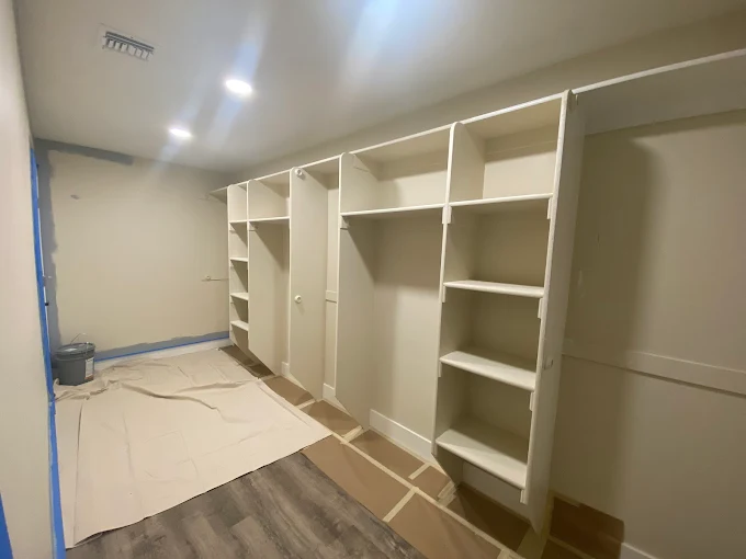 Interior shelving and walls after painting